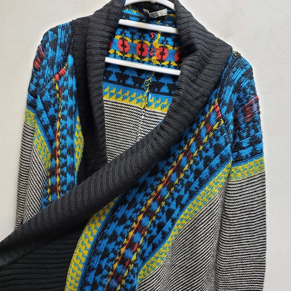 BB DAKOTA Aztec print knit open cardigan style sweater womens small wool blend